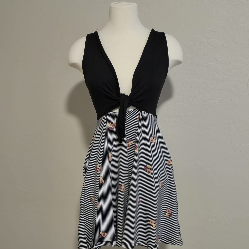Black and White Striped Floral Dress